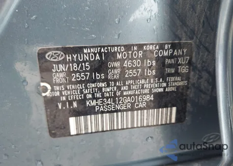2016 Hyundai Sonata Hybrid Limited from USA, damaged, VIN KMHE34L12GA016984